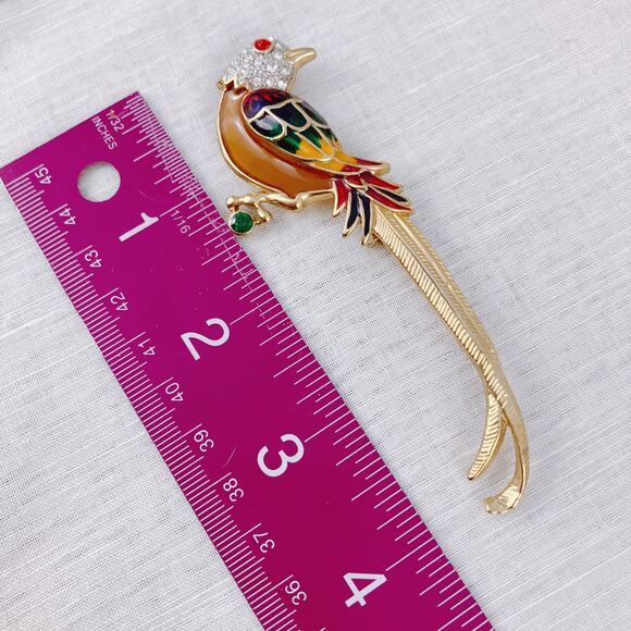 Vintage Premier Designs Enamel Bird Brooch – Gold Tone, Rhinestones, 1980s 1990s - Picture 9 of 10